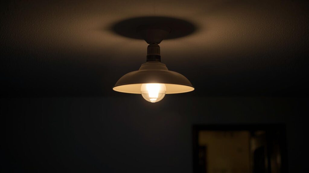 Lâmpada de teto acesa em ambiente residencial interno