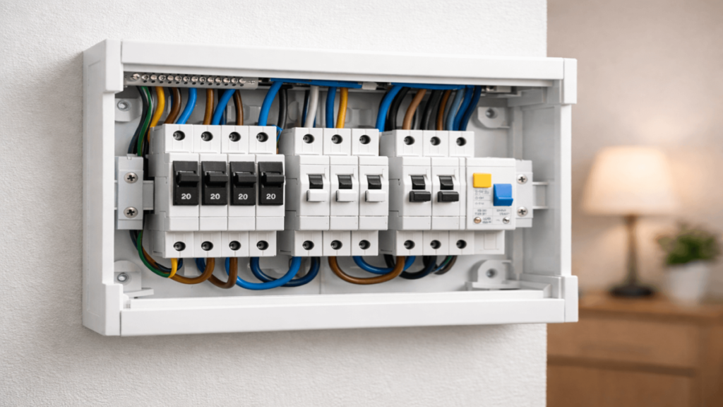 quadro de disjuntores de instalação elétrica residencial