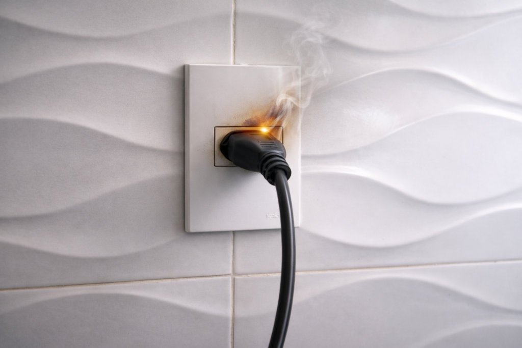 Tomada 10A superaquecendo com plugue de aparelho conectado
