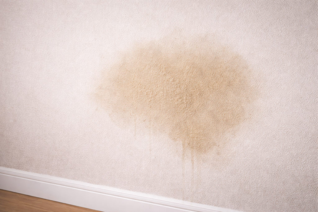 Mancha de umidade na parede indicando vazamento escondido