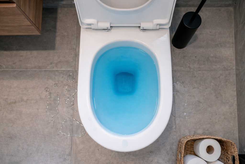 vaso sanitário com água parada indicando possível entupimento