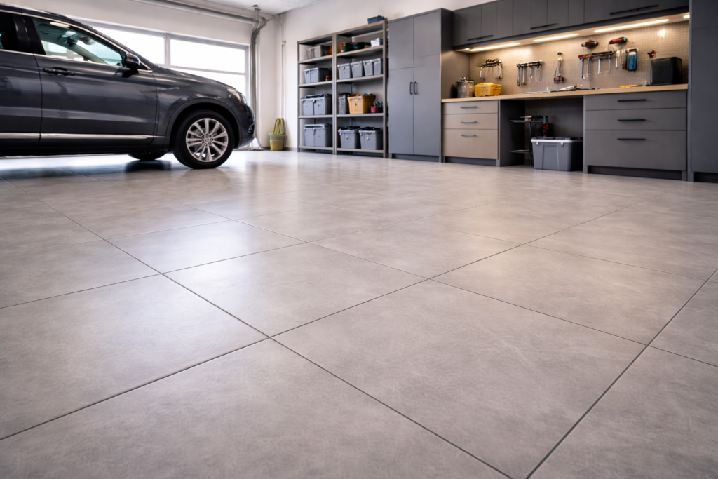 piso com juntas visíveis em garagem residencial