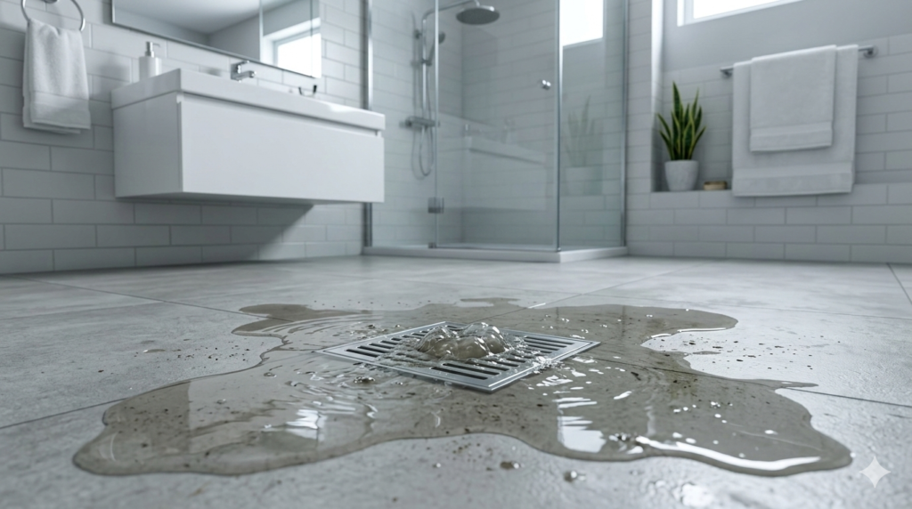 água retornando pelo ralo do banheiro