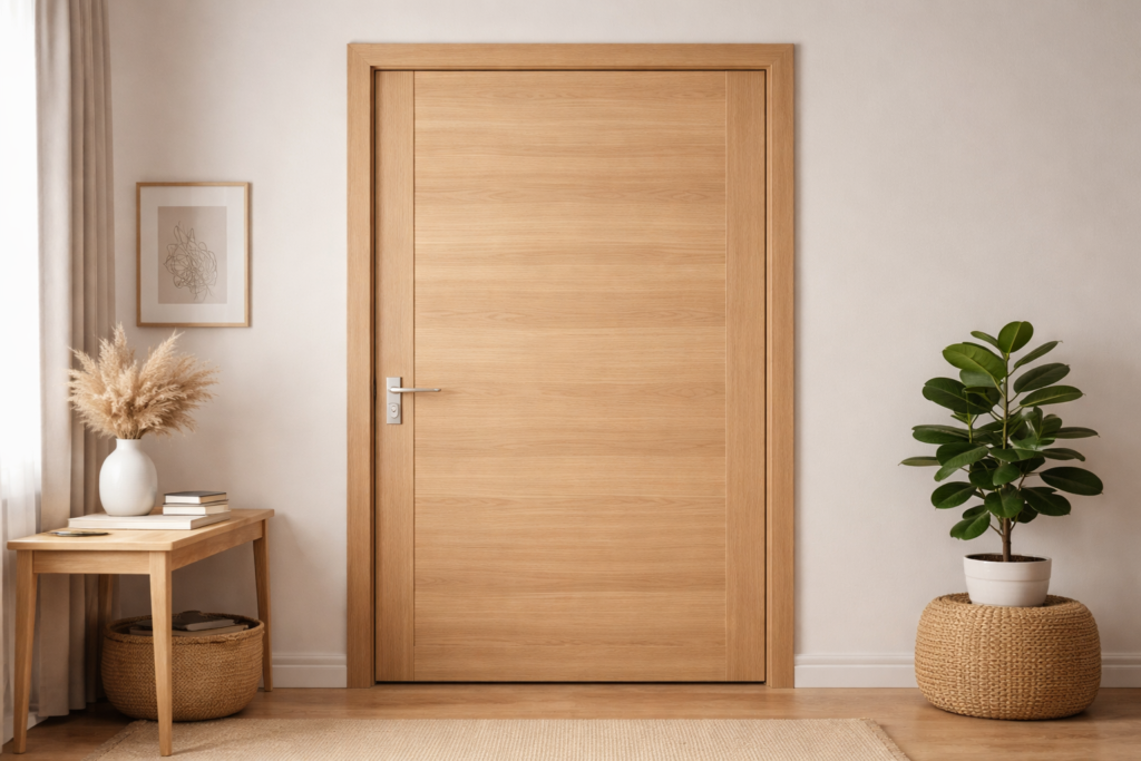 porta de madeira fechada bem alinhada no batente