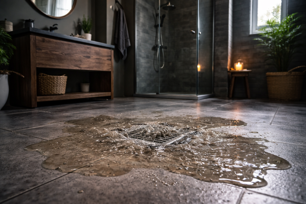 água suja voltando pelo ralo do banheiro