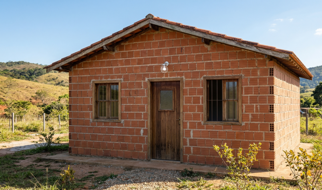 Parede de tijolo sem reboco em área externa