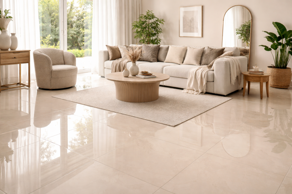 porcelanato acetinado sala moderna piso claro