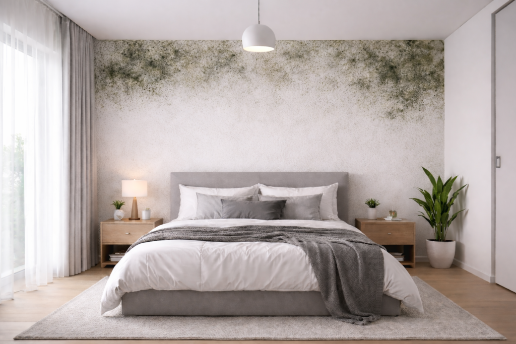 quarto com mofo na parede causado por umidade