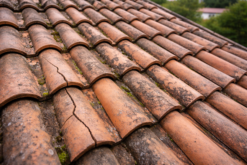 telha trincada causando vazamento no telhado