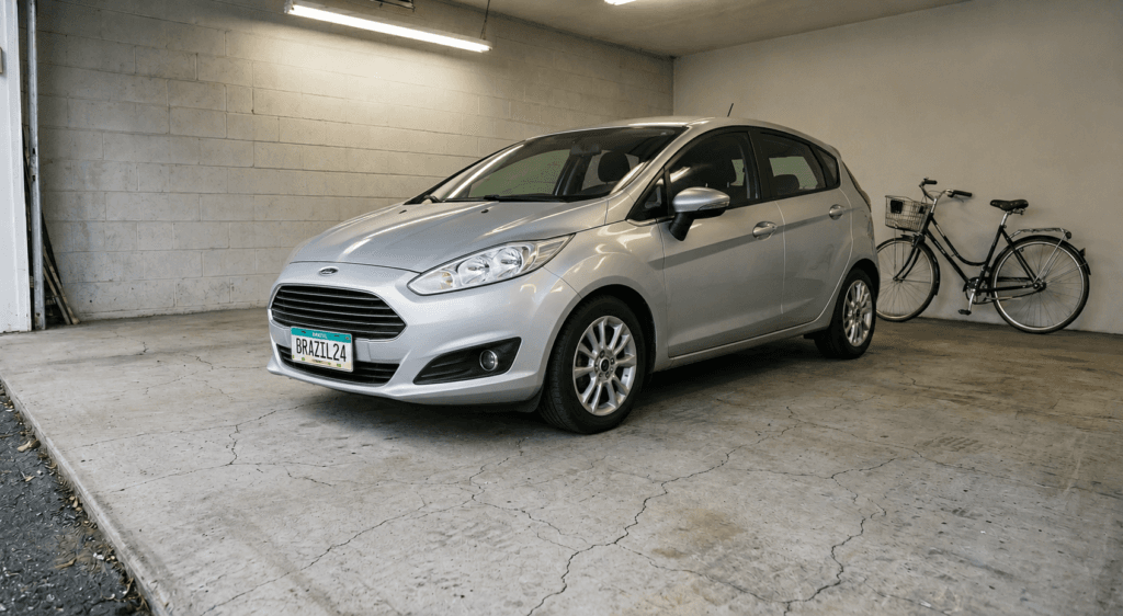 Garagem residencial com piso trincado causado pelo peso do veículo
