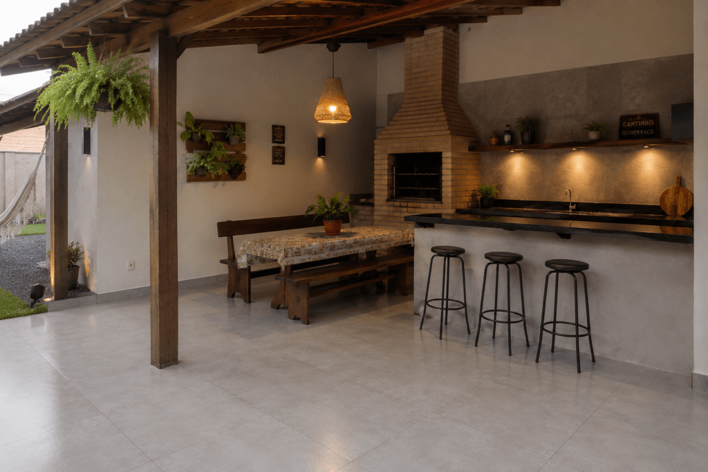 Piso para área externa coberta com porcelanato acetinado