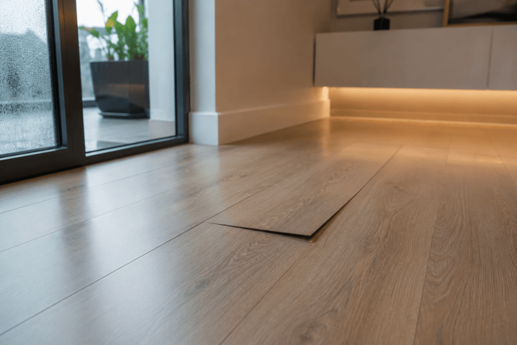 Piso laminado levantando por excesso de umidade próximo à parede