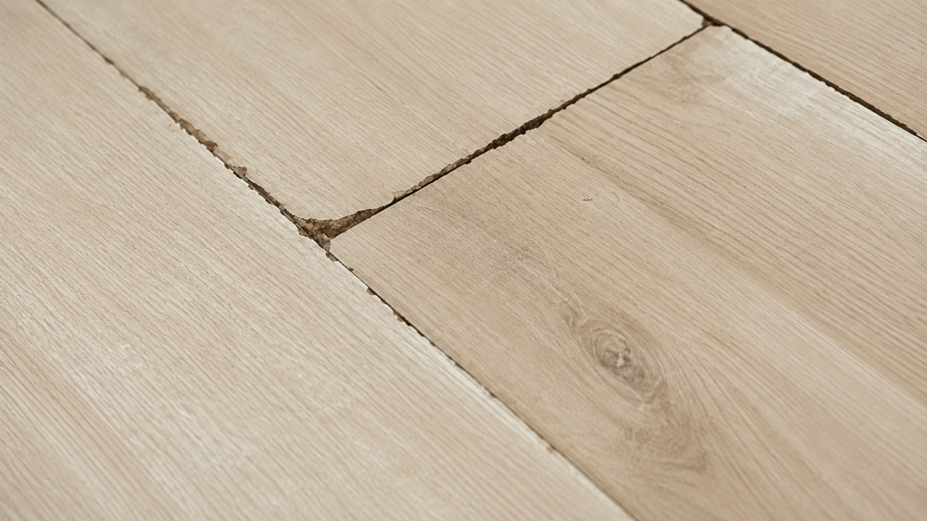 Piso laminado danificado e abrindo nas juntas após contato com umidade