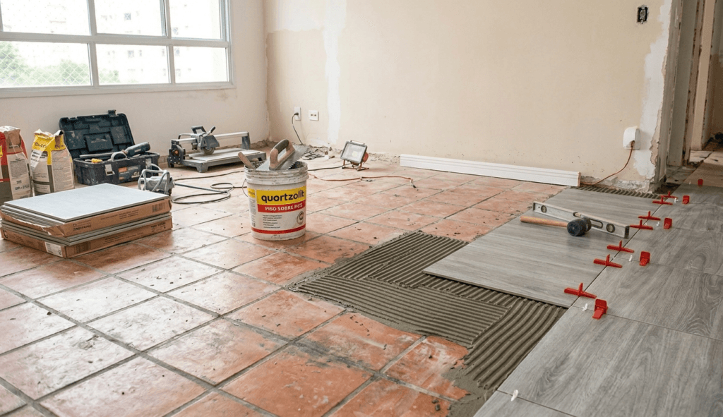 Instalação de piso sobre piso com porcelanato e argamassa AC3