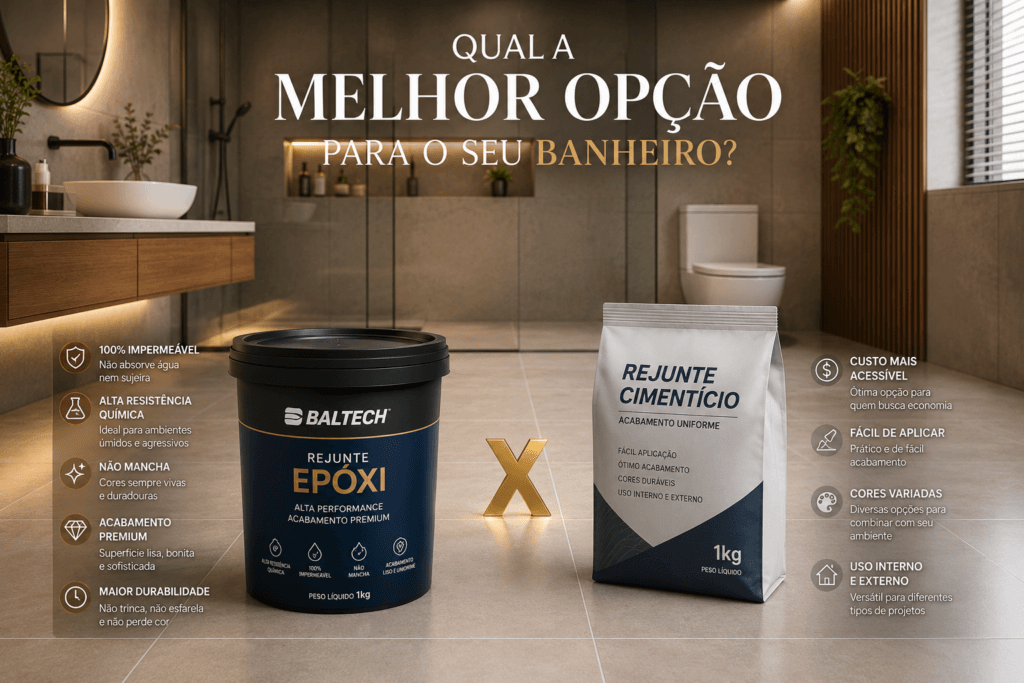 Comparação entre rejunte epóxi e rejunte cimentício em banheiro