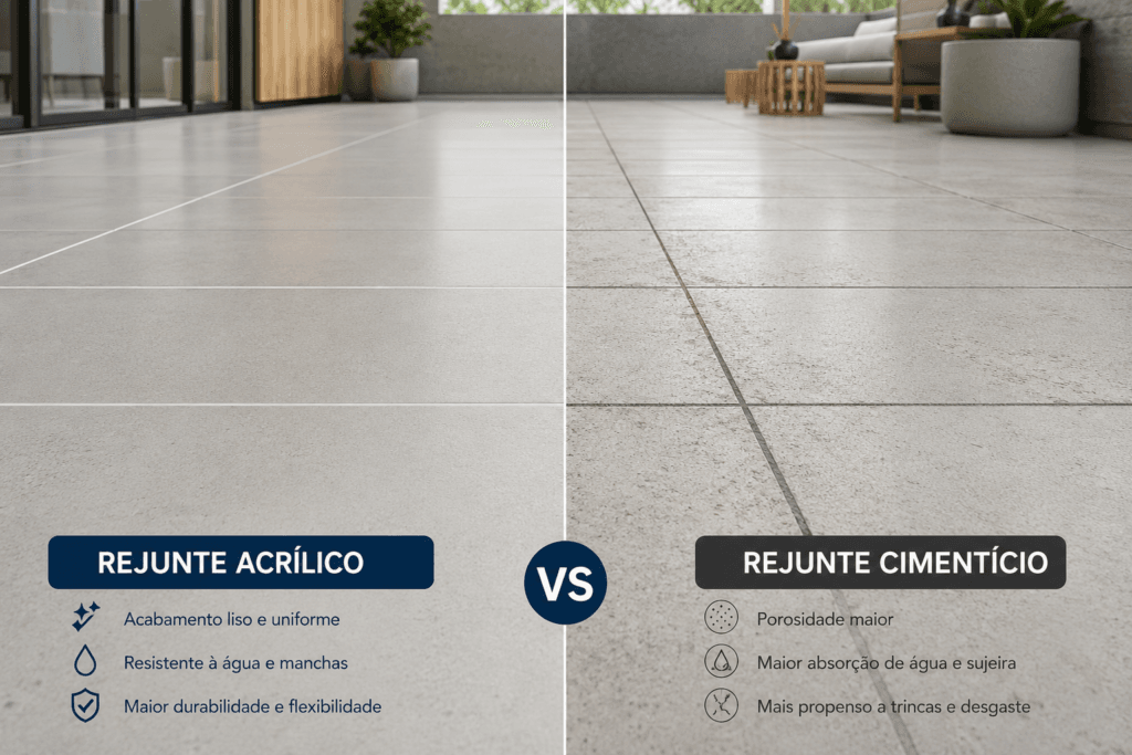 Comparação entre rejunte acrílico e cimentício