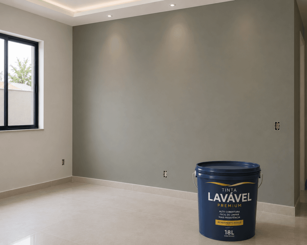 Parede pintada com tinta lavável Premium mostrando o acabamento após a pintura.