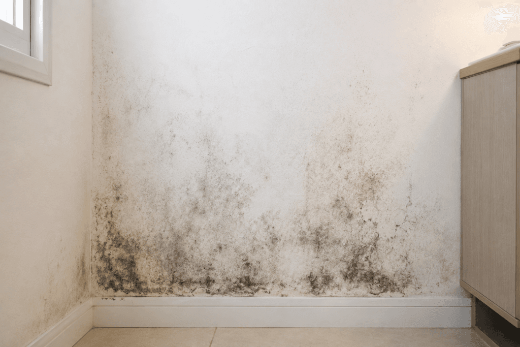 Parede com manchas de mofo provocadas por excesso de umidade e falta de ventilação.