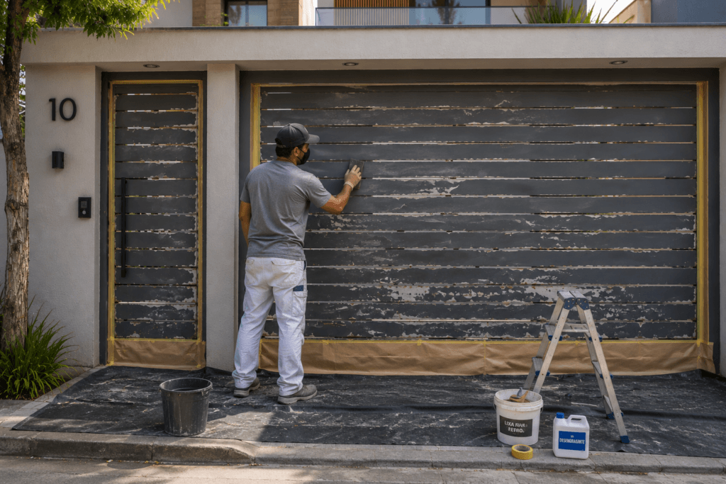 Lixamento de portão de ferro antes da pintura