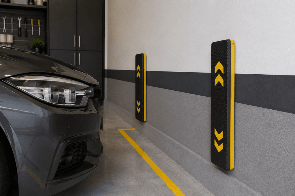 Protetor de parede instalado para proteger o carro na garagem