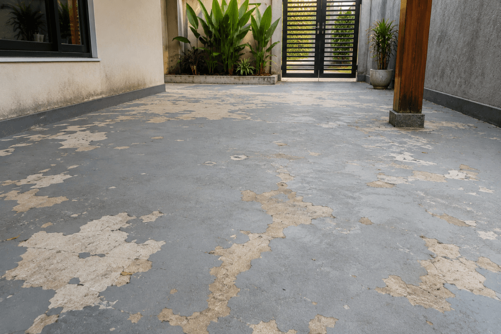 Tinta do contrapiso descascando e deixando o concreto exposto